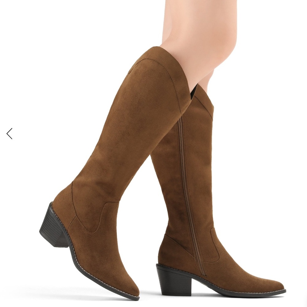 NWT DREAMPAIRS Montana Pointed Toe Knee High Boots Brown/Suede Size 11